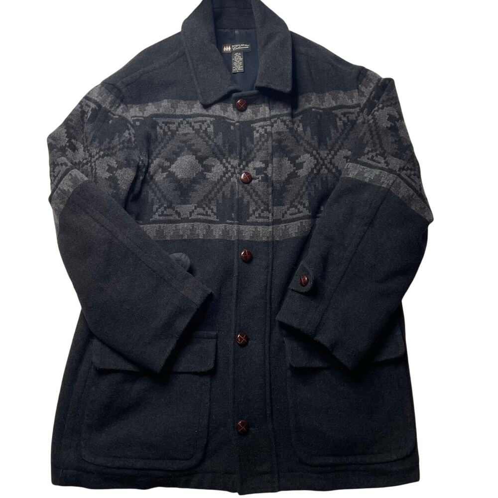 Banana Republic Jacket Men's Large Dark Gray Cabin Wear Wool Southwestern Chore